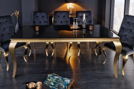 Tirannie Karu Medewerker Elegante design eettafel MODERN BAROK 200 cm zwart goud roestvrij staal  opaal glazen tafelblad