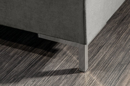 Moderne hoekbank LOFT 220cm zilvergrijs fluweel stof incl Hocker en kussens.lounge gedeelte aan beide zijden op te monteren.