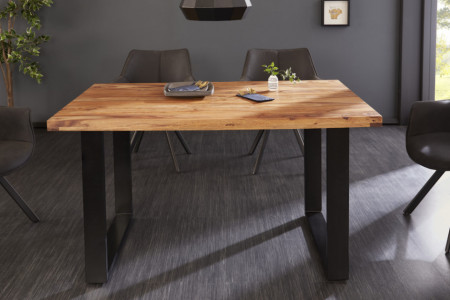 Bij naam Zwart Commotie Eettafel massief Sheeshamhout 140 cm industrieel design