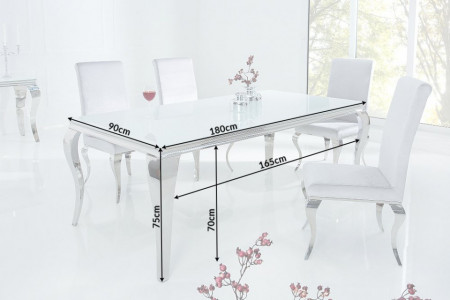 vaas vreugde erfgoed Elegante design eettafel MODERN BAROQUE 180cm wit roestvrijstalen opaal  glazen tafelblad