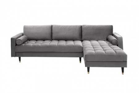 Elegante loungebank COSY VELVET 260 cm grijze fluwelen stof.lounge gedeelte aan beide zijden op te monteren.