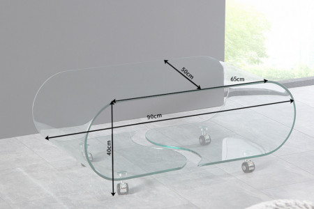 tv leren Verantwoordelijk persoon Moderne glazen transparant salontafel op wielen 90 cm