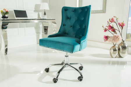 Bureaustoel chesterfield Stof turquoise fluweel