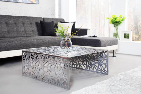 Weggooien Schat verwijderen Handgemaakte salontafel ABSTRACT 60cm aluminium, zilverkleurig in het  spleetdesign