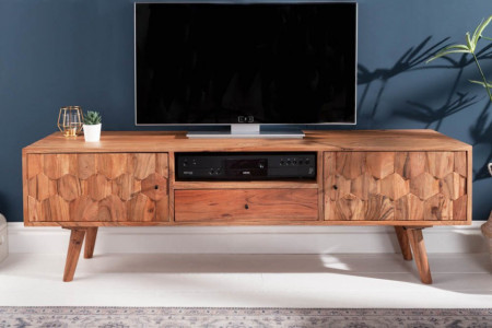 Massief tv-bord LIVING 140cm naturel acacia 3D-oppervlak massief hout