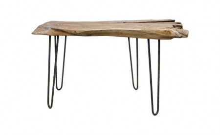Massieve consoletafel WILD 120 cm teak massief houten boomschijf Haarspeldpoten
