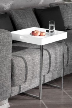 Design bijzettafel CIANO 40cm wit chroom dienbladtafel