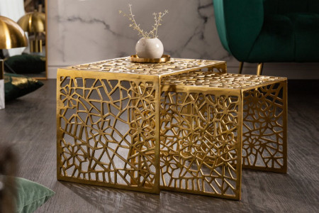 Handgemaakte salontafel Gold 50cm set van 2 goud in gap design