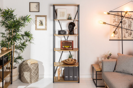 Industriële boekenkast 180 cm eiken look met metalen frame
