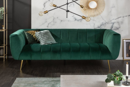 Retro bank 3 zits fluweel stof smaragdgroen NOBLESSE 225 cm