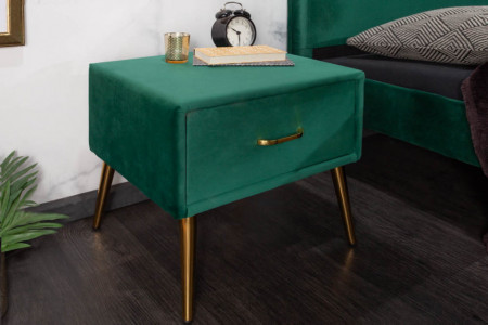 Retro nachtkast met lade fluweel stof smaragdgroen 45cm
