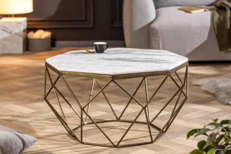 Salontafel Messing met Marmerblad Wit Diamond 69 cm