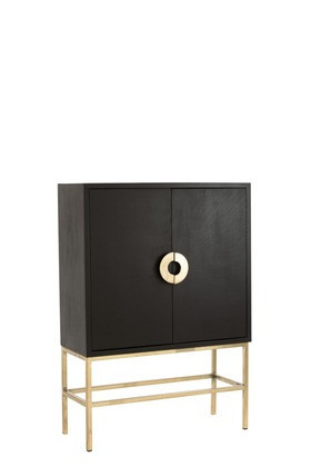 Wandkast Mangohout zwart / goud 2 Deuren 2 Laden 140cm