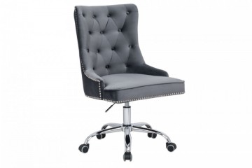 Chesterfield bureaustoel VICTOR fluweel zilvergrijs met armleuning