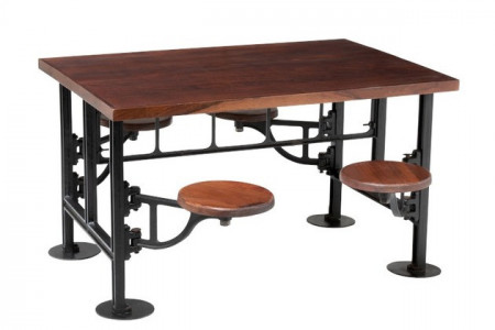 Eettafel Mangohout 4 Draai Stoelen Metaal Zwart Hout Bruin 130cm