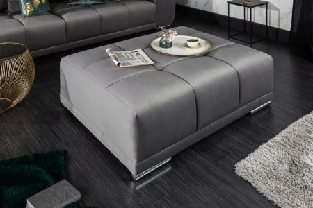 Extravagante kruk ELEGANCIA 110 cm zilvergrijs fluweel met sierstiksels