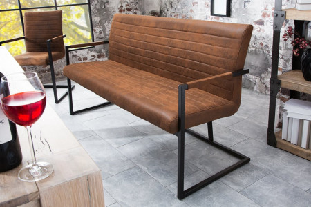 Industriele sledebank LOFT 160cm vintage bruin met armleuningen