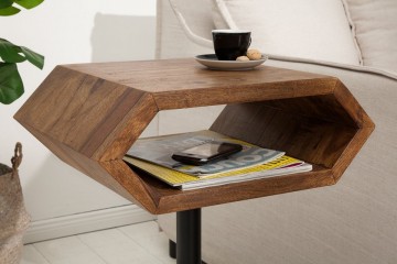 Massieve bijzettafel Sheesham Stone-tafel in nachtkastje of zeskantige bijzettafel