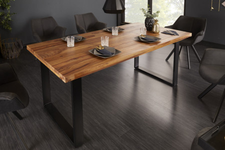 Massieve eettafel IRON CRAFT 200cm Sheesham-steenafwerking Industrieel ontwerp
