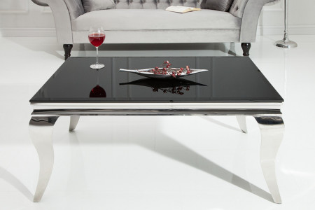 Moderne Salontafel BAROQUE 100cm zilver met zwart opaal glas