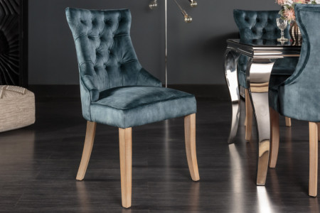 Eetkamerstoel petrol fluweel landelijke stijl met comforthandvat set van 2