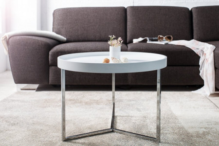 Extravagante salontafel 60cm wit chroom rond incl. dienblad