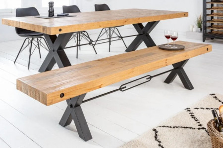 Massieve bank THOR 200 cm natuurlijk gerecycled grenenhout in industrieel design