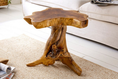 Massieve bijzettafel ROOT 40cm teak met jaarringen