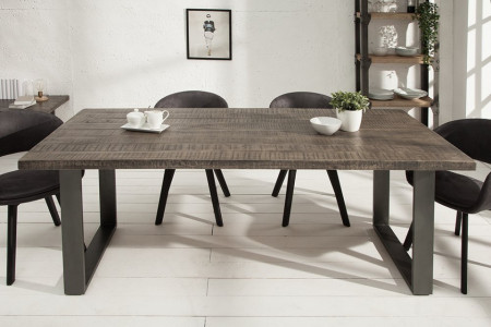 Massieve eettafel 160cm mangohout grijs ijzer industrieel design