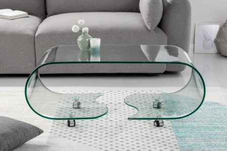 glazen transparant salontafel wielen 90 cm