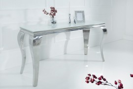 Stijlvolle design Side tafel MODERN BAROCK 140cm roestvrij staal met tafelblad in wit opaalglas