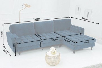 Extravagante Chesterfield-ontwerp hoekbank met 3 plaatsen COSY VELVET donkerblauwe fluwelen kernzithoek