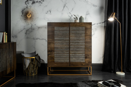 Massief highboard Shiny 100cm mangohout met agaatsteen afwerking