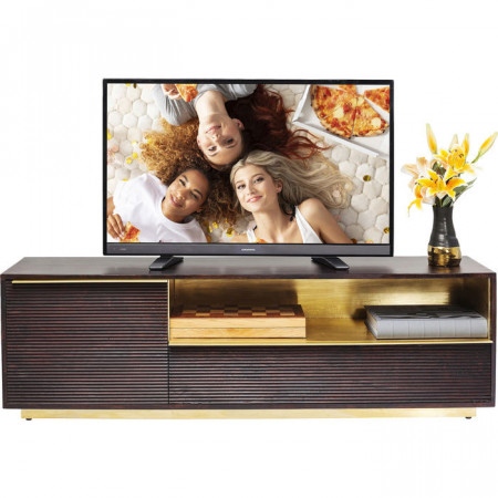Massiefhout tv meubel 150cm bruin goud