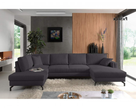 Moderne Lounge Hoekbank Stof Donkergrijs, Panoramische Salon Stof Donker Grijs 348 cm