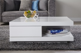 beloning Centrum instructeur Moderne Design Salontafel Hoogglans Wit met 2 Lades model-function