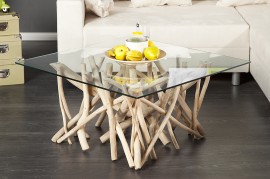 Design teakhouten salontafel Vierkant met Glazenblad 80 x 80 cm