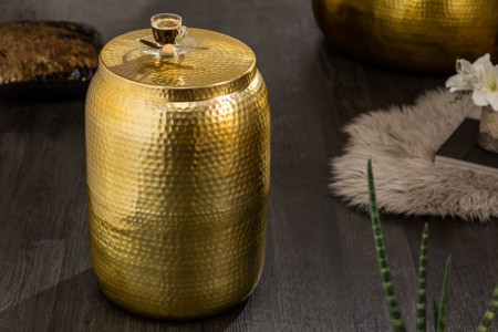 Handgemaakte bijzettafel ORIENT STORAGE H 48cm goud gehamerd design met opbergruimte