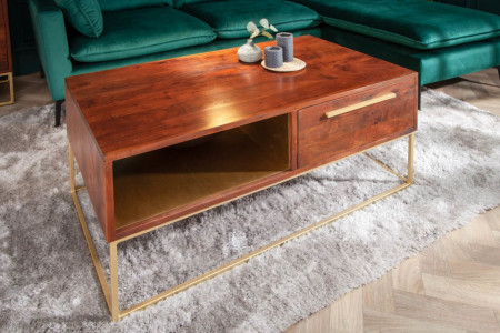 Moderne salontafel met laden acaciahout 110 cm acaciahout bruin goud