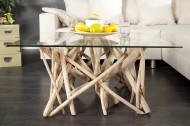 Design teakhouten salontafel Vierkant met Glazenblad 80 x 80 cm