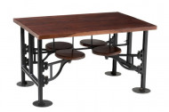 Eettafel Mangohout 4 Draai Stoelen Metaal Zwart Hout Bruin 130cm