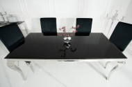 Elegante design eettafel MODERN BAROK 200cm zwart roestvrijstalen opaal glazen tafelblad