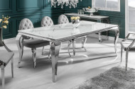 Elegante eettafel MODERN BAROK 180cm glazen blad in marmerlook roestvrijstalen poten