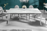 Elegante eettafel MODERN BAROK 200cm glazen blad in marmerlook roestvrijstalen poten