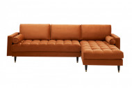 Elegante Loungebank COSY VELVET 260 cm fluweel stof roestbruin.lounge gedeelte aan beide zijden op te monteren.