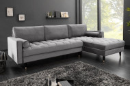 Elegante loungebank VELVET 260 cm grijze fluwelen stof.lounge gedeelte aan beide zijden op te monteren.