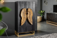 Extravagante hoge kast ANGEL 70 cm zwart mangohout met gouden vleugels