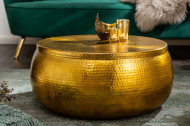 Handgemaakte salontafel met opbergruimte STORAGE 70cm goud gehamerd design