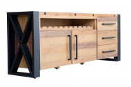 Massief dressoir THOR 195 cm grenen hout industrieel design met flessenhouder