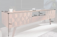 Massief tv-bord LIVING 140cm naturel acacia 3D-oppervlak massief hout